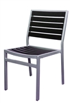 Black Teak Slat Silver Outdoor Side Chair