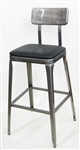 Pewter Glossy Metal Bar Stool with Padded Seat