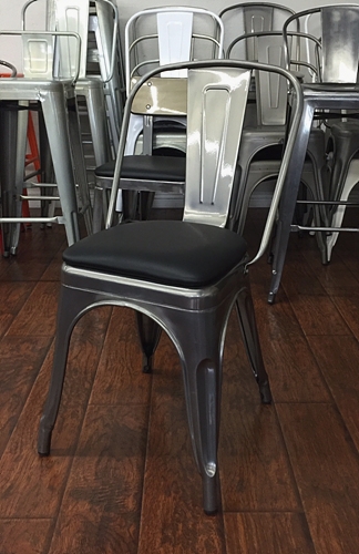 Pewter Glossy Industrial Chair Padded Seat