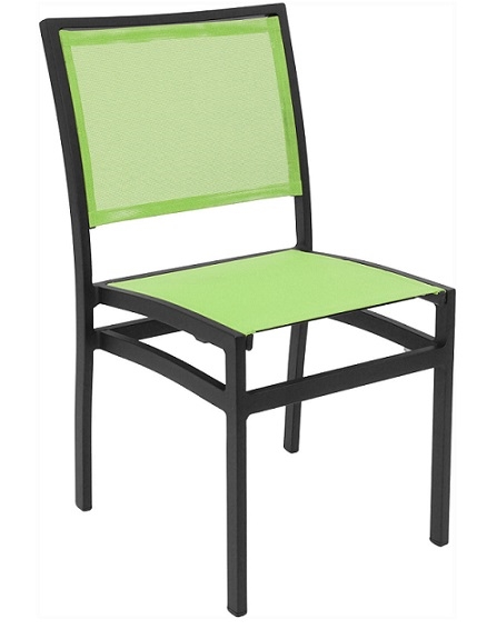 Outdoor Batyline Sling Mesh:  Green/Black Frame Patio Dining Chairs