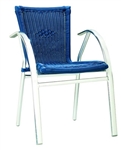 Outdoor Wicker Blue Arm Chairs; Comfortable Flat Tubular Frame