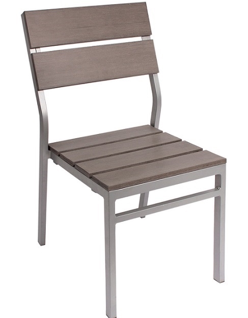 Teak Slat Soft Grey Side Chair: