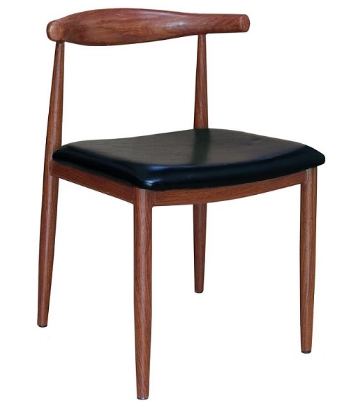 Wood Grain Metal Dining Chair in Walnut Finish