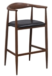 Modern Wood Grain Metal Bar Stool with Floating Back Design and Arms
