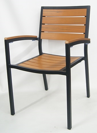 Teak Wood Arm Chair with Grayish Faux Slats
