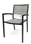 Gray Teak Slat Outdoor Black Arm Chair