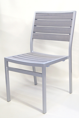 Gray Teak Silver Frame Faux Wood Chair