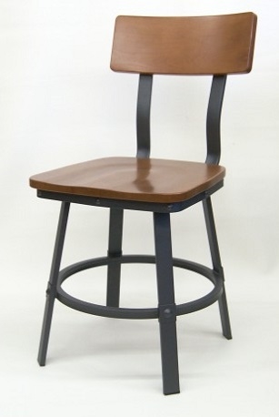 Walnut Wood Industrial Chair w/ Black Met