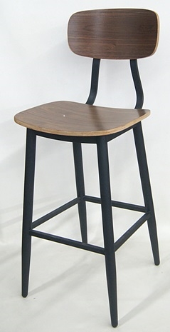 Industrial Bar Stools; w/ Black Walnut Wood Seat