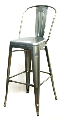 Industrial Bar Stool Seating in Pewter Glossy Finish