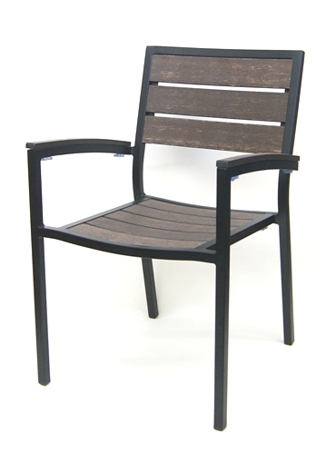 Teak Slat Chair, Weathered Mocha design, with Black Powder Coated Arm Chair Frame