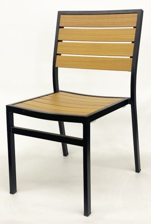 Teak Aluminum Slats Black Frame Dining Chair