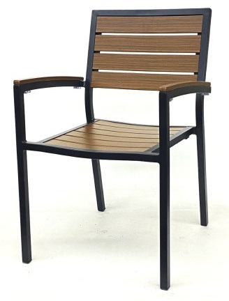 Pecan Aluminum Teak Slats Arm Chair w/ Black Frame