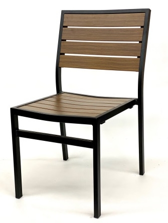 Pecan Teak Aluminum Slats Patio Chair Black Frame