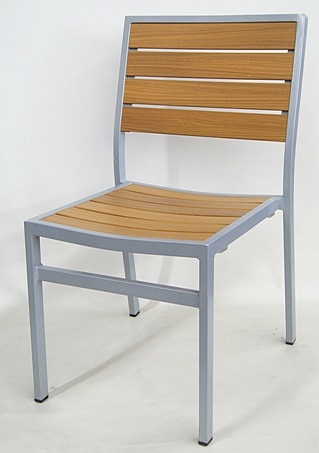Aluminum Teak Slat - Grey Frame Dining Chair