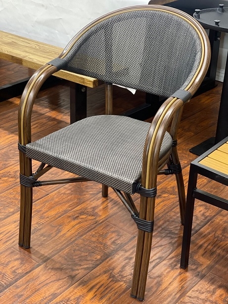 Rattan Bistro Arm chair, powder coated frame, Grey  Mesh Tweed weave
