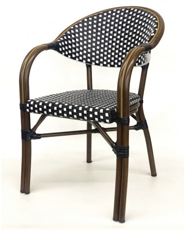 Rattan Aluminum  Black/White Weave  Arm Chair