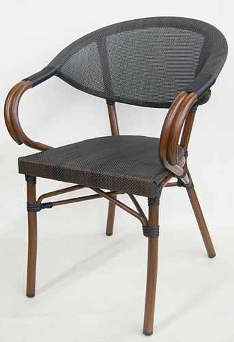Rattan Bistro Arm chair, powder coated frame, Gray Mesh Tweed weave