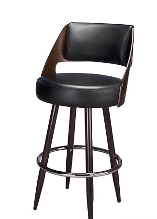 Upholstered Restaurant Metal Bar Stool. Espresso stained back with Metal Legs and thick cushion seat
