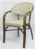 Rattan Aluminum Chair, Creme / Black Weave, double tubular arm