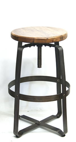 Metal Swivel Bar Stool Adjustable Wood Seat