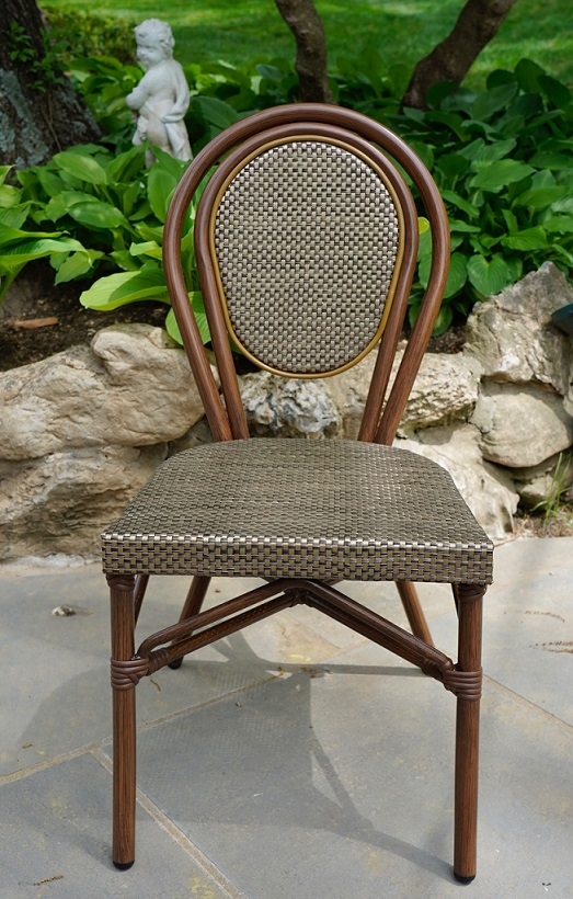 Rattan Bistro Chair W Brown Mesh Weave, Oval Back Dining Chair Dark Wood