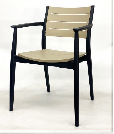 Teak Slat Resin Black Stackable  Arm Chair