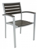 Teak Faux Gray Wood Arm Dining Chair w/ Silver Aluminum Frame or Black Frame