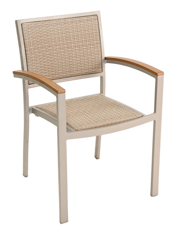 Natural Wicker w Silver Frame Dining Arm Chair