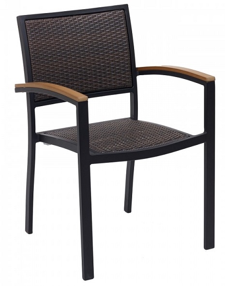Outdoor Black Frame: Wicker Teak Arm Dining Chair
