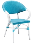 Aqua Mesh Weave with White Rattan Arm Chair