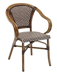 Rattan Chocolate/Ivory Outdoor Alum. Arm Chairs.  BORDEAUX/ivory, BLUE/Ivory, or BROWN/Ivory Rattan Aluminum Arm Chair