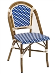 Rattan Aluminum Bistro Chair with Glossy Blue/Ivory weave