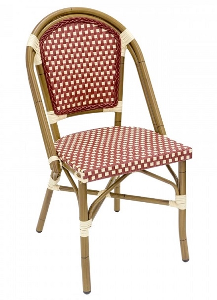 Rattan Bistro Aluminum Chair: Burgundy/Ivory