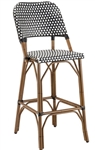 French Rattan Outdoor Patio Bar Stool; Black / Ivory Glossy Weave