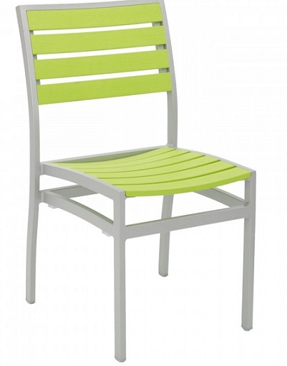 Lime Teak Slat Aluminum Dining Chairs