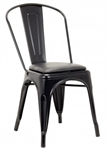 Industrial Metal Chair, Black Clear Finish, Black Padded Seat, foot glides