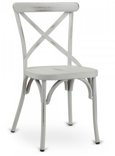 Cross Back Vintage White Metal Chair