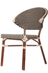 Rattan Outdoor Stackable Restaurant Chair Brown / Ivory weave, and Powder Coated Commercial Frame,