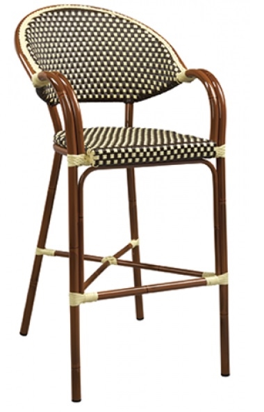 Rattan Bistro Arm Bar Stool: Brown/Ivory All Weather Weave
