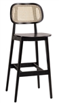 Modern Wood Bar Stool  with Natural Cane Back