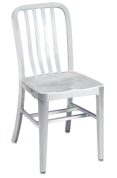 Set of 2 Brushed Aluminum Navy Style Restaurant Dining Chairs Oak Seat 