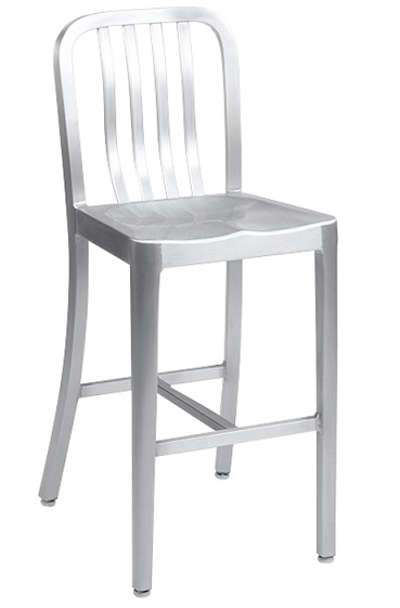Navy Brushed Aluminum Bar Stool with stretchers; heavy weight.