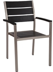 Teak Wood Faux Black Slat Arm Aluminum Chair