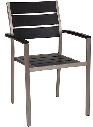 Teak Wood Faux Black Slat Arm Aluminum Chair