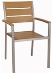 Wide Teak Slat Faux Wood Arm Chair