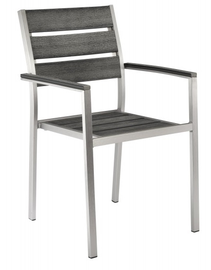 Teak Pewter Faux Wood Slat Arm Chair, Wood Slat Patio Furniture
