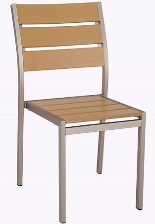Teak Wood Chair with Natural Faux Slats and Aluminum Frame