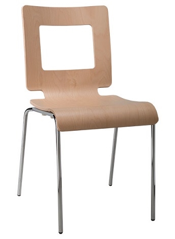 Modern Bent Wood Cut Out Back Stacking Chair