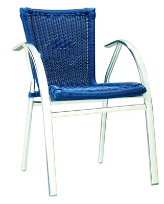 Outdoor Wicker Blue Arm Chairs; Comfortable Flat Tubular Frame